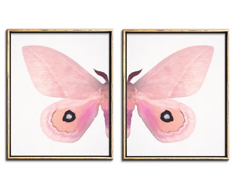 Butterfly Wall Art Set of 2 Downloadable Prints, Blush Pink Wall Art Moth Print Digital Download Butterfly Printables,  Above The Bed Decor