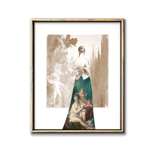 Dress Collage Illustration Downloadable Prints, Eclectic Wall Art Printable, Bohemian Decor Digital Print Painting Drawing Vintage