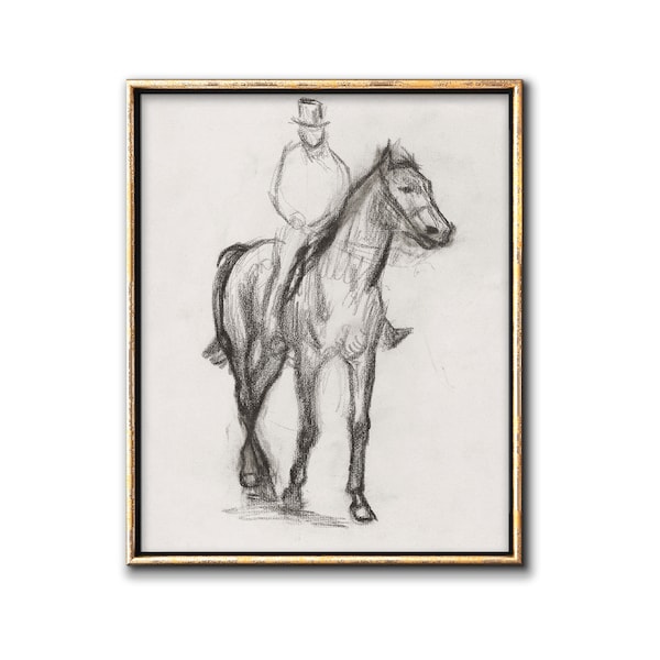 Charcoal Horse Drawing Printable Wall Art, Equestrian Decor Digital Download Pencil Sketch, Equine Art Sketch Vintage Degas