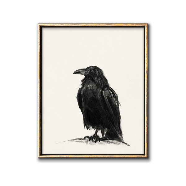 Raven Art Downloadable Prints, Bird Charcoal DrawingPrintable Wall Art, Crow Digital Download, Bird Poster Gallery Wall Artwork