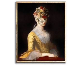 Eclectic Wall Art Vintage Portrait Painting Collage Downloadable Prints, Surreal Art Apartment Decor Printable Wall Art - Flower Veil