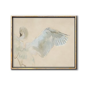 Impresiones descargables de decoración de cisne, impresión digital de ilustración abstracta de ala de pájaro, arte de pared imprimible de arte de vida silvestre neutral