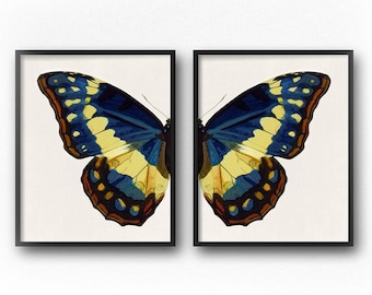 Blue Butterfly Wall Art Print Set of 2, Downloadable Prints, Butterfly Print, Butterfly Wings, Printable Art Set, Diptych, Butterfly Art