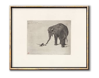 Monkey and Elephant Wall Art Downloadable Prints, Vintage Etching Elephant Printable Neutral Nursery Digital Instant Download Gallery Wall