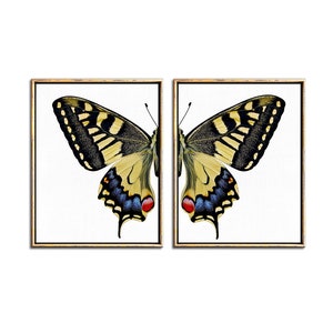 Yellow Butterfly Wall Art Set of 2 Prints Downloadable Art, Split Butterfly Artwork Nursery Printable Art Set of Two Prints Download