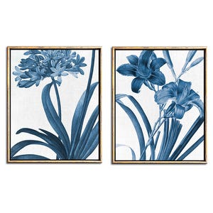 Blue Botanical print Set of 2 Downloadable Prints, Blue and White Above the Bed Decor Diptych Bedroom Floral Artwork Botanical Printable image 1