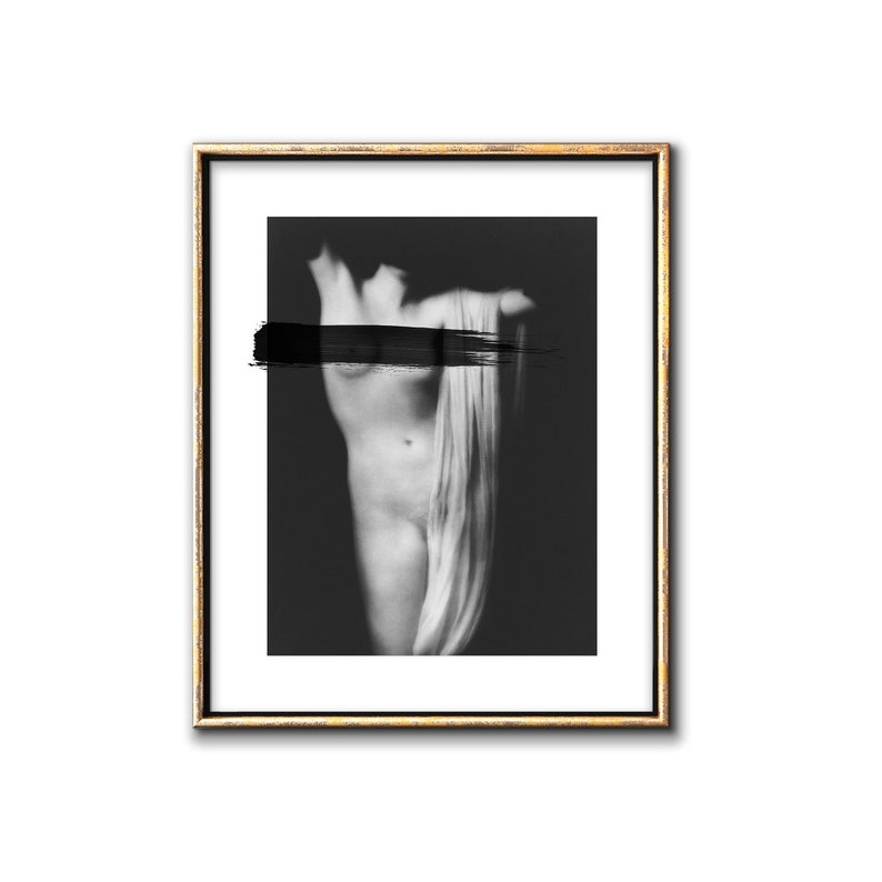 Collage art female torso digital prints, Fine art nude gothic home decor instant download, Moody bathroom artwork printable wall art 