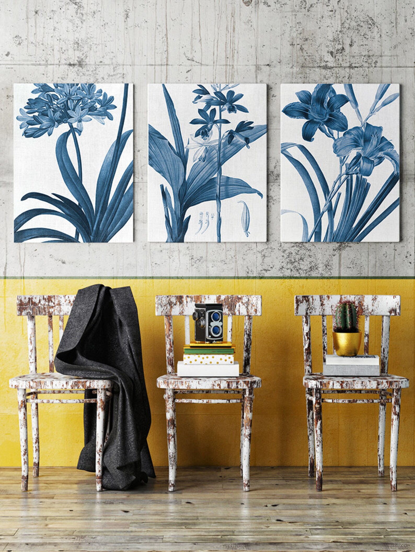 Blue Botanical Print Set of 3 Art Prints Printable Artwork, Blue and ...
