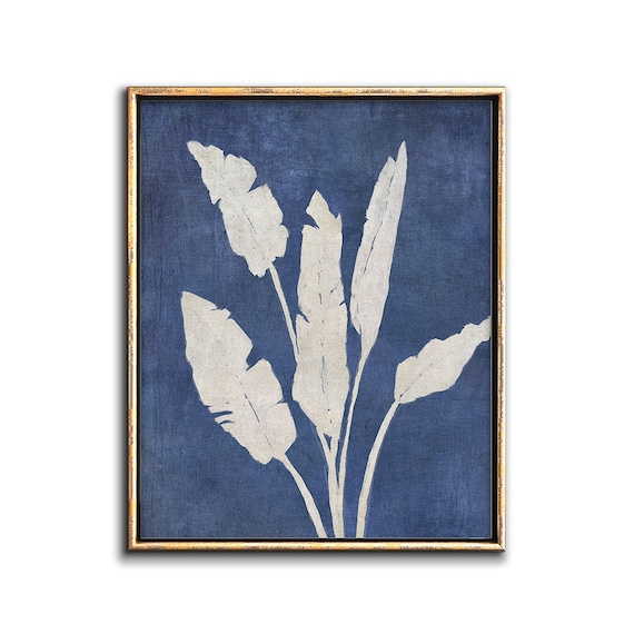 Banana Leaf Print Downloadable Art, Tropical Decor Printable Artwork, Tropical Leaf Print Digital Download, Indigo Wall Art Print, Blue Art
