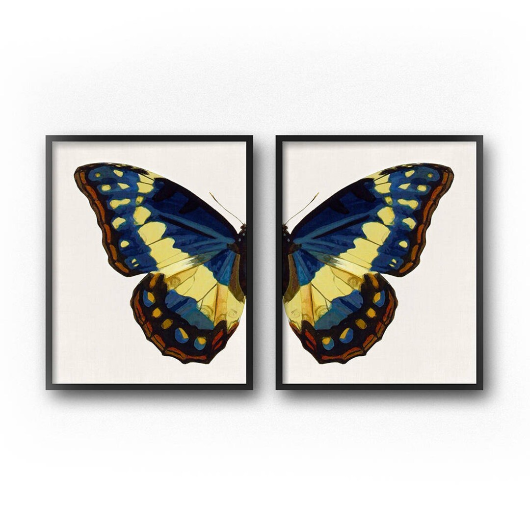 Blue Butterfly Wall Art Print Set of 2, Downloadable Prints, Butterfly ...
