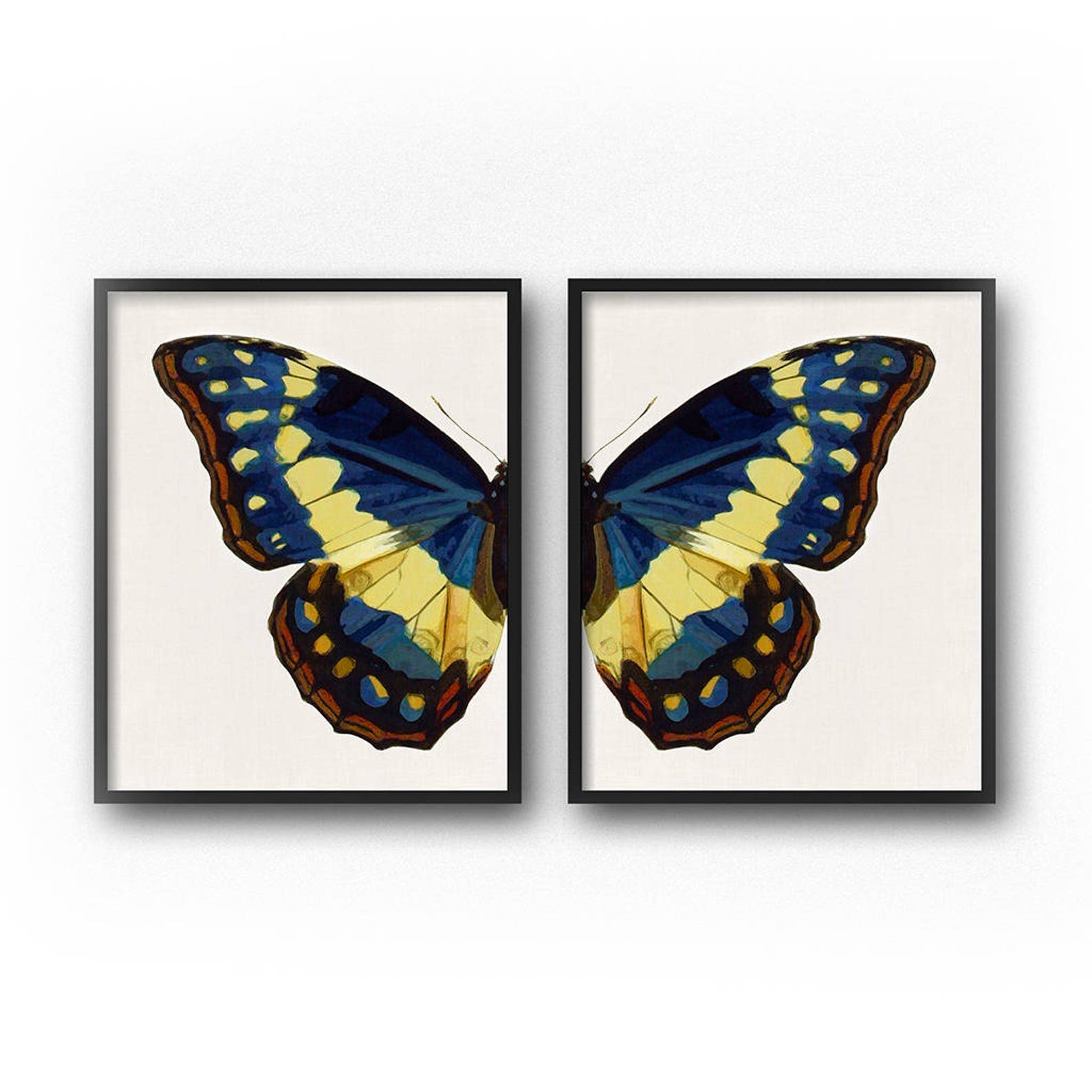 Blue Butterfly Wall Art Print Set of 2 Downloadable Prints Etsy