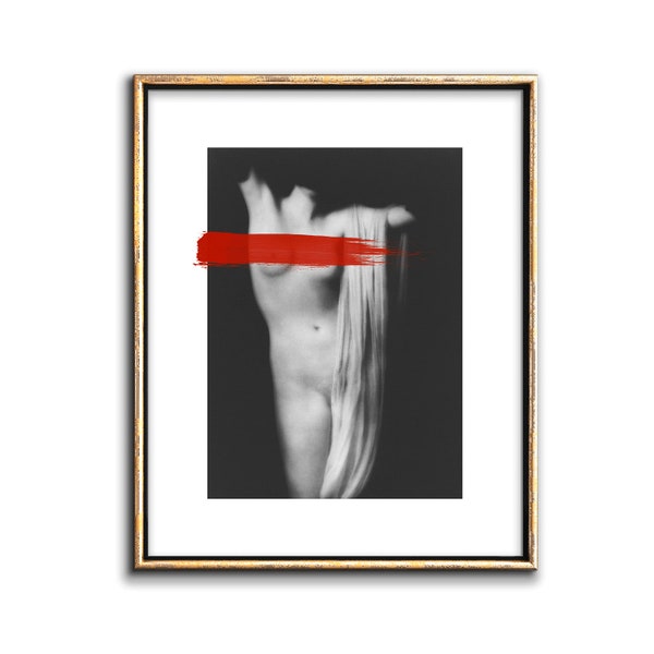 Impressions téléchargeables noir et blanc femme décor glam, rouge à lèvres rouge collage photo vintage chambre à coucher téléchargement numérique art