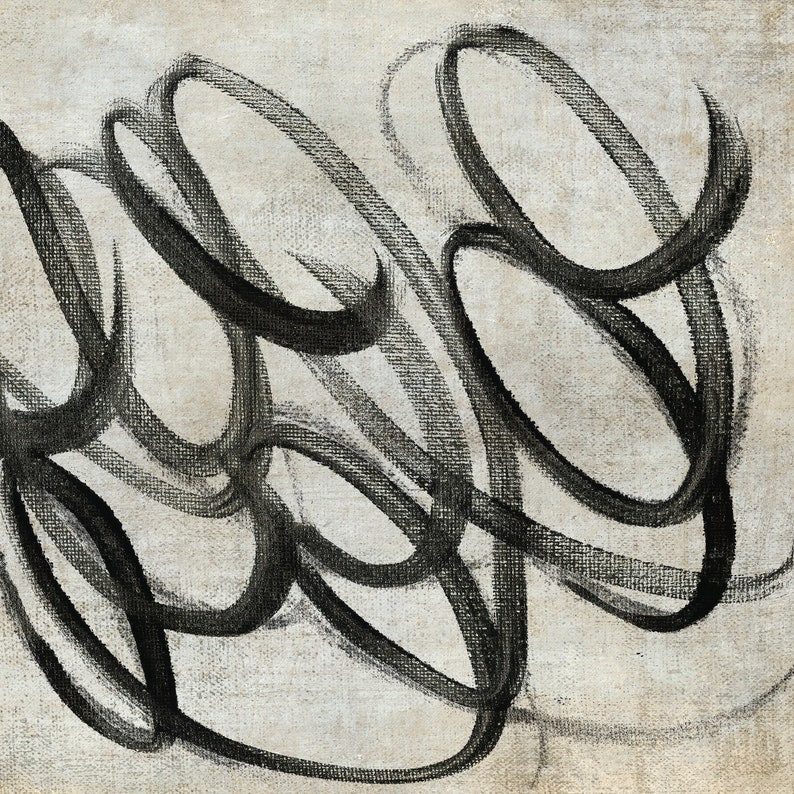 May include: Abstract painting with black brushstrokes on a white canvas. The brushstrokes are thick and layered, creating a sense of movement and energy.