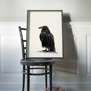 Raven Art Downloadable Prints, Bird Charcoal DrawingPrintable Wall Art, Crow Digital Download, Bird Poster Gallery Wall Artwork image 9