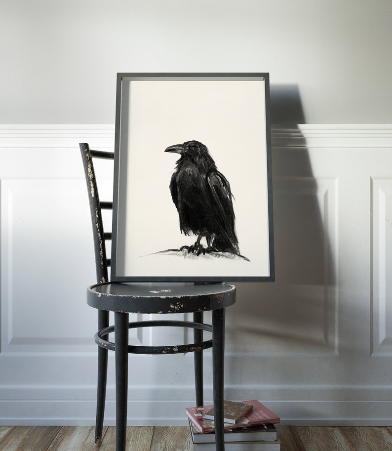 Raven Art Downloadable Prints, Bird Charcoal DrawingPrintable Wall Art, Crow Digital Download, Bird Poster Gallery Wall Artwork image 9