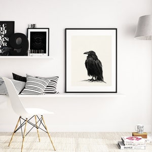 Raven Art Downloadable Prints, Bird Charcoal DrawingPrintable Wall Art, Crow Digital Download, Bird Poster Gallery Wall Artwork image 8