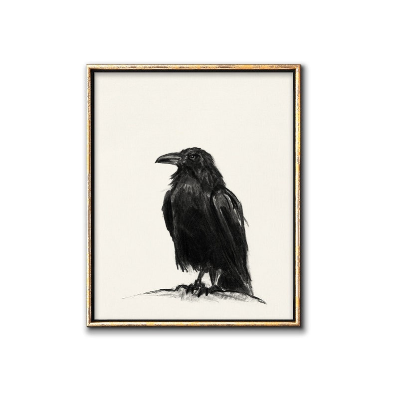 Raven Art Downloadable Prints, Bird Charcoal DrawingPrintable Wall Art, Crow Digital Download, Bird Poster Gallery Wall Artwork image 1