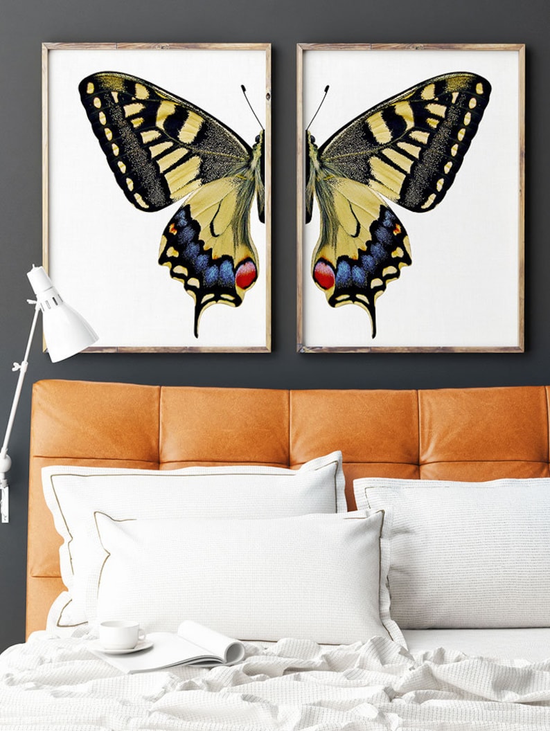 Yellow Butterfly Wall Art Set of 2 Prints Downloadable Art Etsy