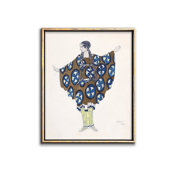 Vintage Theatre Costume Design Illustration Art Deco Poster Download, Vintage Fashion Print Printable Wall Art, Watercolor