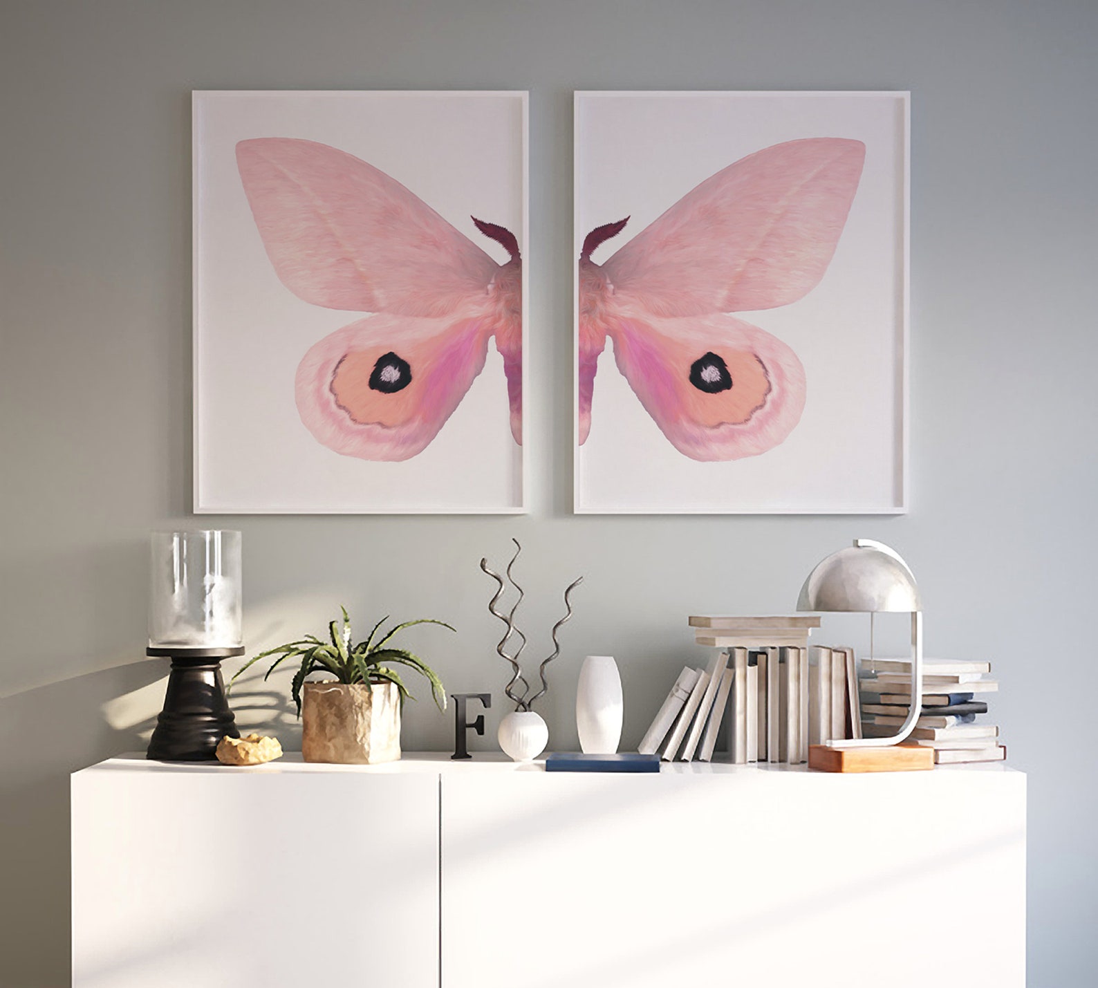 Butterfly Wall Art Set of 2 Downloadable Prints Blush Pink | Etsy