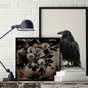 Raven Art Downloadable Prints, Bird Charcoal DrawingPrintable Wall Art, Crow Digital Download, Bird Poster Gallery Wall Artwork image 7