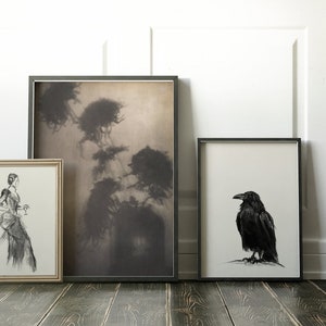 Raven Art Downloadable Prints, Bird Charcoal DrawingPrintable Wall Art, Crow Digital Download, Bird Poster Gallery Wall Artwork image 4