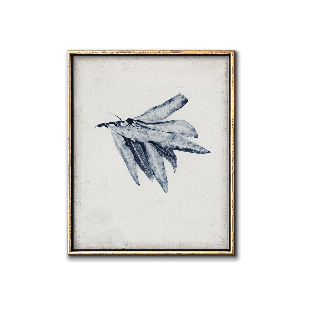 Blue Botanical Printable Wall Art Pale Leaves Plant Etsy