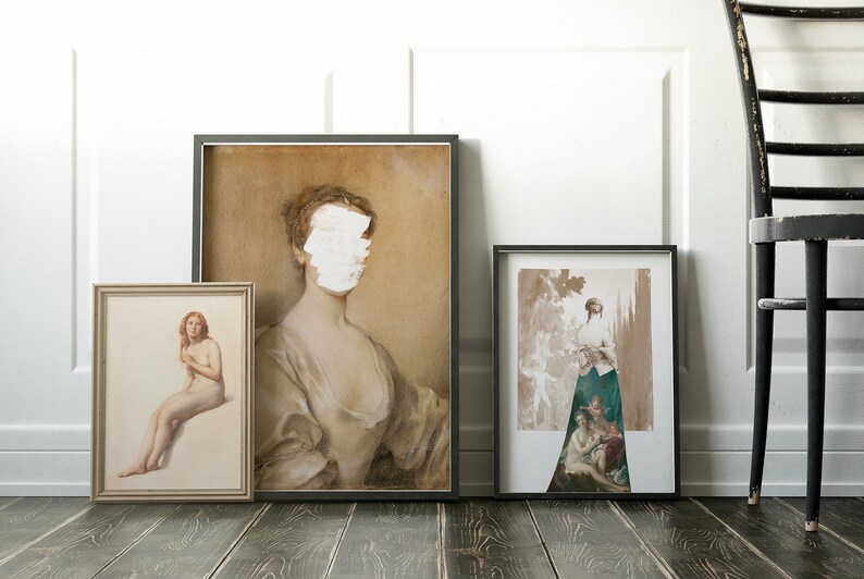 Sukienka Kolaż Ilustracja Pobieralne Wydruki, Eklektyczna Sztuka Ścienna Do Wydruku, Boho Decor Cyfrowy Wydruk Malarstwo Rysunek Vintage zdjęcie 3