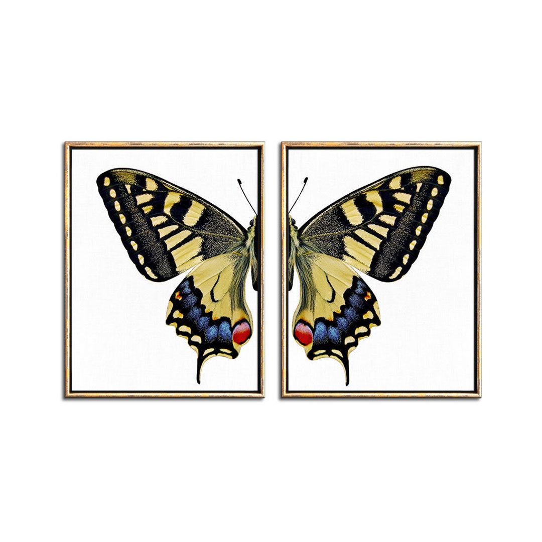 Yellow Butterfly Wall Art Set of 2 Prints Downloadable Art, Split