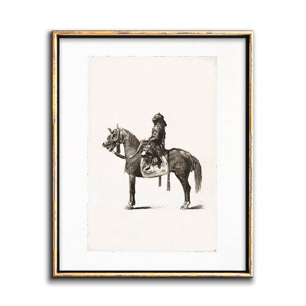 Japanese Horseman Print Downloadable Art, Etching Horse Wall Art Printable Artwork, Downloadable Vintage Gallery Wall Decor