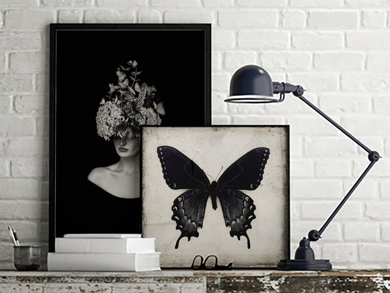 Black Butterfly Wall Art Downloadable Prints, Gothic Home Decor Digital Download Art image 6