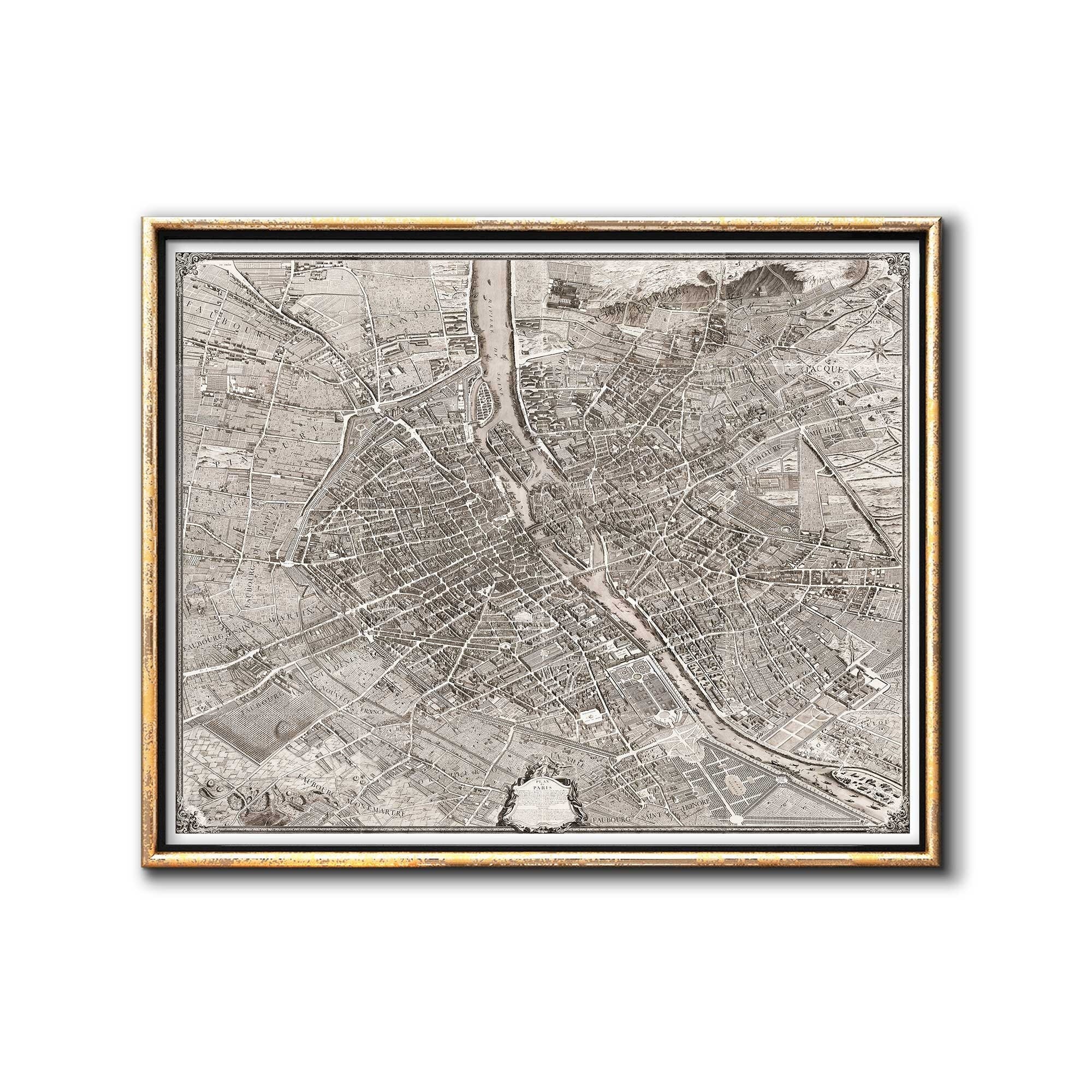 Sepia Large Map of Paris France Digital Prints, French