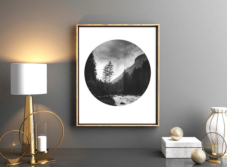 Black and White Mountain Wall Art Downloadable Prints Etsy