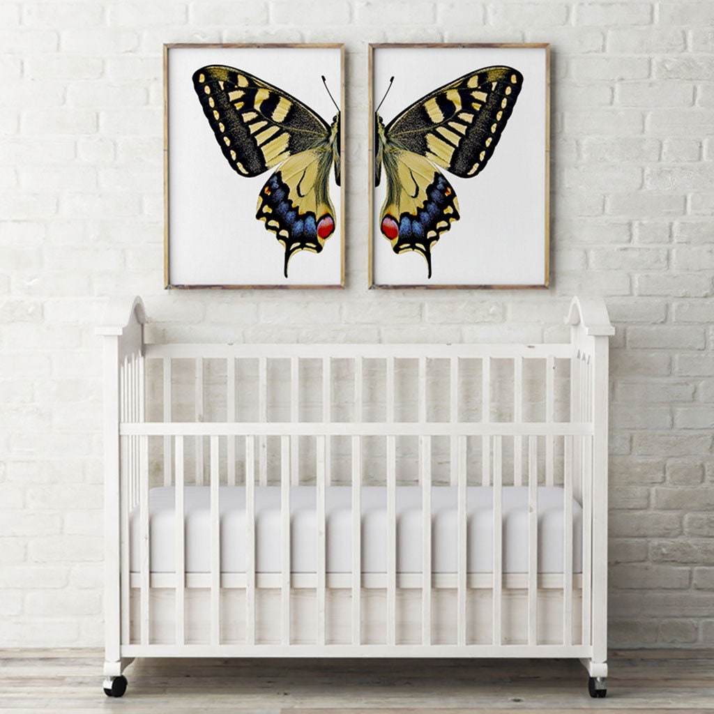 Yellow Butterfly Wall Art Set of 2 Prints Downloadable Art Etsy