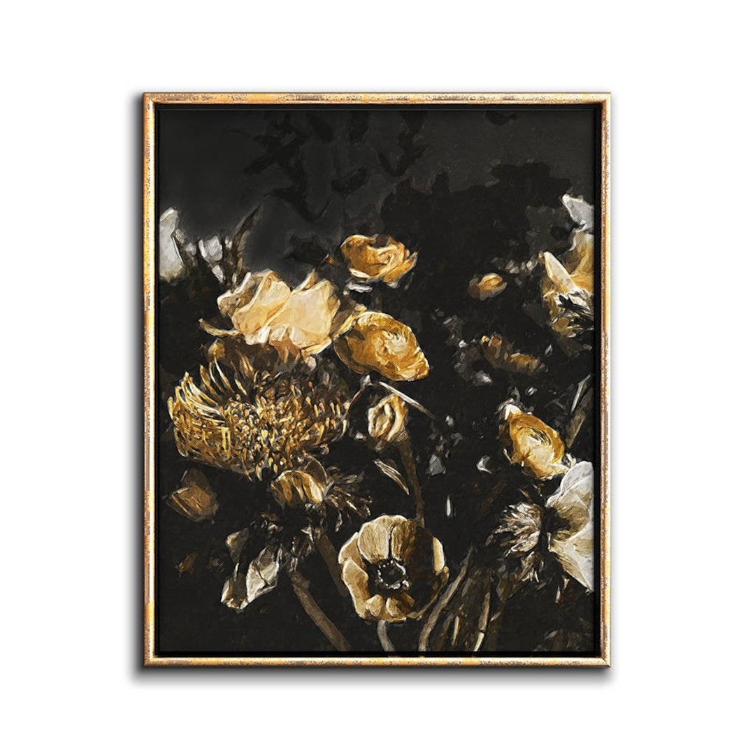 Moody Floral Art Downloadable Prints, Abstracted Dark Botanical Flower Art, Feminine Wall Art