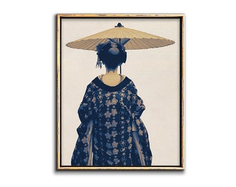 Geisha Wall Art Boho Chic Decor Pobieralne wydruki - Kimono Art Blue and Beige Above the Bed Art Boho Bedroom Printable Artwork
