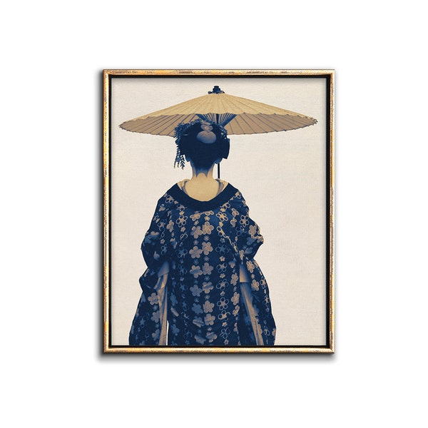 Geisha Wall Art Boho Chic Decor Downloadable Prints - Kimono Art Blue and Beige Above the Bed Art Bohemian Bedroom Printable Artwork