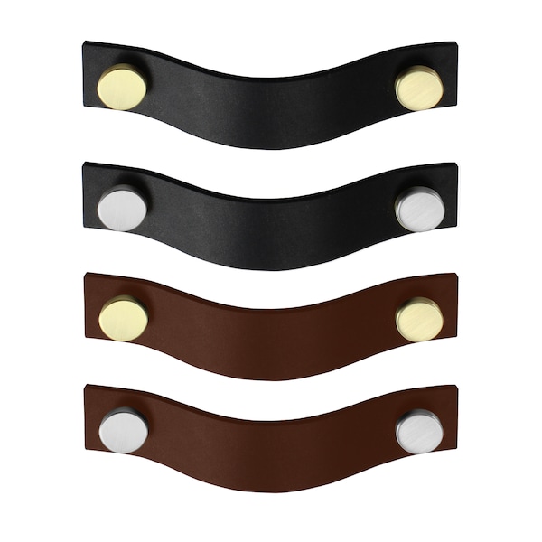 Poignées de meubles STRAP Design Meubles Boutons En cuir métallique Boucle en cuir 96mm Espacement des trous Poignée de porte Armoires Commode Buffet Cuisine Tiroir avant Poignée