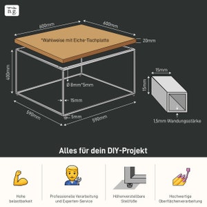 1x Couchtisch CUBE Weiß Eiche Beistelltisch Metall & Holz Laptoptisch Sofa Kaffeetisch Sessel Ablage Nachttisch Unterschieben Bild 7