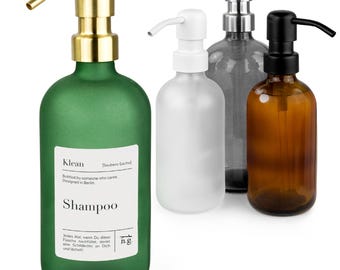 Distributore di sapone KLEAN con etichette | 250 o 500 ml con diverse teste della pompa | Dispenser a pompa ricaricabile di alta qualità per cucina e bagno