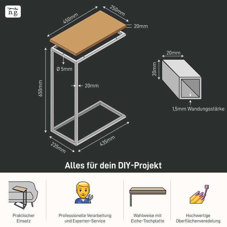 1x Beistelltisch C-Form Laptoptisch Metall Holz Couchtisch Sofa Kaffeetisch Sessel praktische Ablage Nachttisch Unterschieben zdjęcie 10