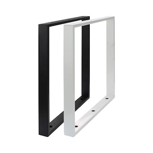 Könnte beinhalten: Zwei Tischbeine aus Metall, eines schwarz und eines weiß, sind in quadratischer Form dargestellt. Die Beine sind aus robustem Metall gefertigt und haben ein schlichtes, modernes Design.