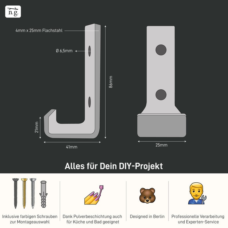 Natuurlijke goederen Berlijn Design Muur Haak Kleding Haken Keuken, Badkamer, Hal Muur Montage Veerkrachtige Jassen, Jassen, Tassen Heavy Duty Handdoek Rail afbeelding 9