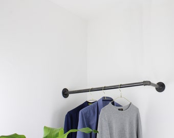1x Corner Coat Rack Pipe GARD Corner Fitting Hanging | Industrial L-shape clothes rail for ceiling or wall mounting malleable iron pipe system