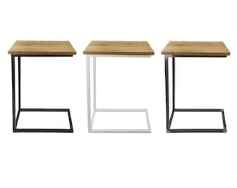 1x side table C-shape | laptop table metal wood | coffee table sofa coffee table armchair | practical storage | bedside table slide under
