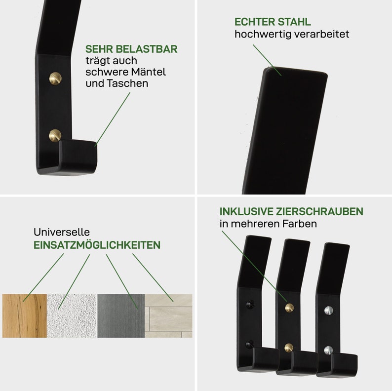 Natuurlijke goederen Berlijn Design Muur Haak Kleding Haken Keuken, Badkamer, Hal Muur Montage Veerkrachtige Jassen, Jassen, Tassen Heavy Duty Handdoek Rail afbeelding 4