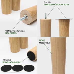 4x FUSION Leg Möbelfüße Massivholz Eiche 12 cm oder 17 cm Schrankbeine Möbelbeine Natural Goods Berlin Schwarz, Weiß oder Natur zdjęcie 9