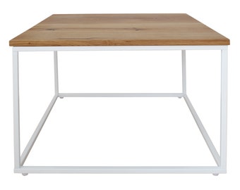 1x table basse CUBE blanc | Table d'appoint en chêne métal & bois | table pour ordinateur portable canapé table basse fauteuil | dépôt | Table de chevet coulissante