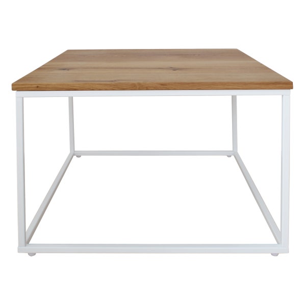 1x table basse CUBE blanc | Table d'appoint en chêne métal & bois | table pour ordinateur portable canapé table basse fauteuil | dépôt | Table de chevet coulissante