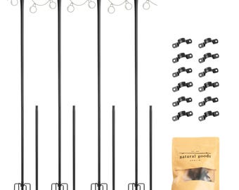 4 supports pour guirlandes lumineuses, supports extérieurs pour guirlandes lumineuses, poteau lumineux en métal noir de 3 m, poteau antirouille pour guirlandes lumineuses, fixation pour guirlandes lumineuses